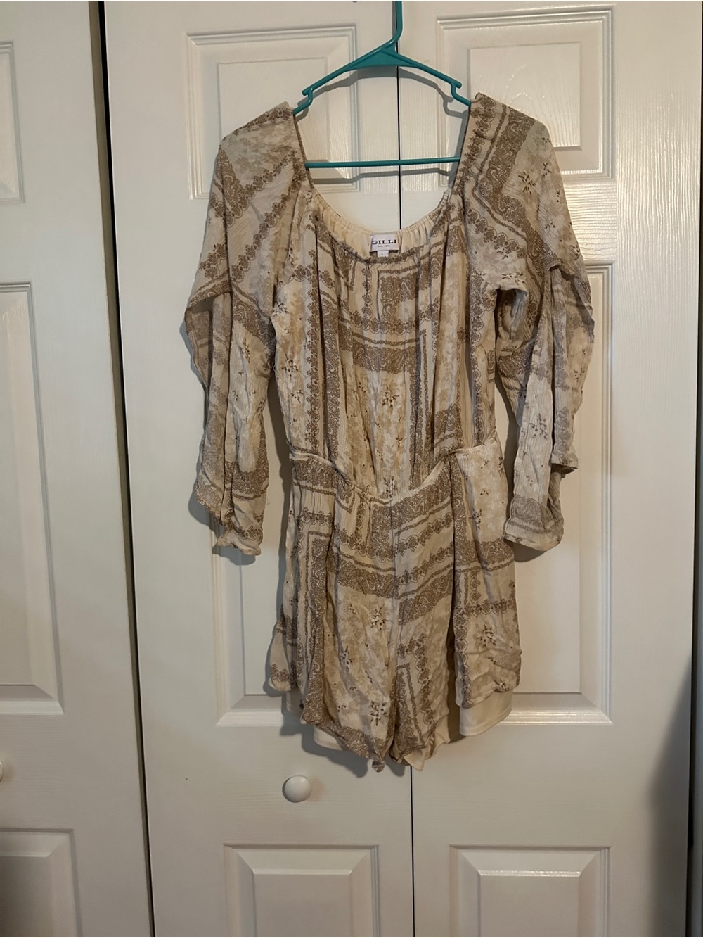 Gilli Cream and Tan Printed Boho Romper